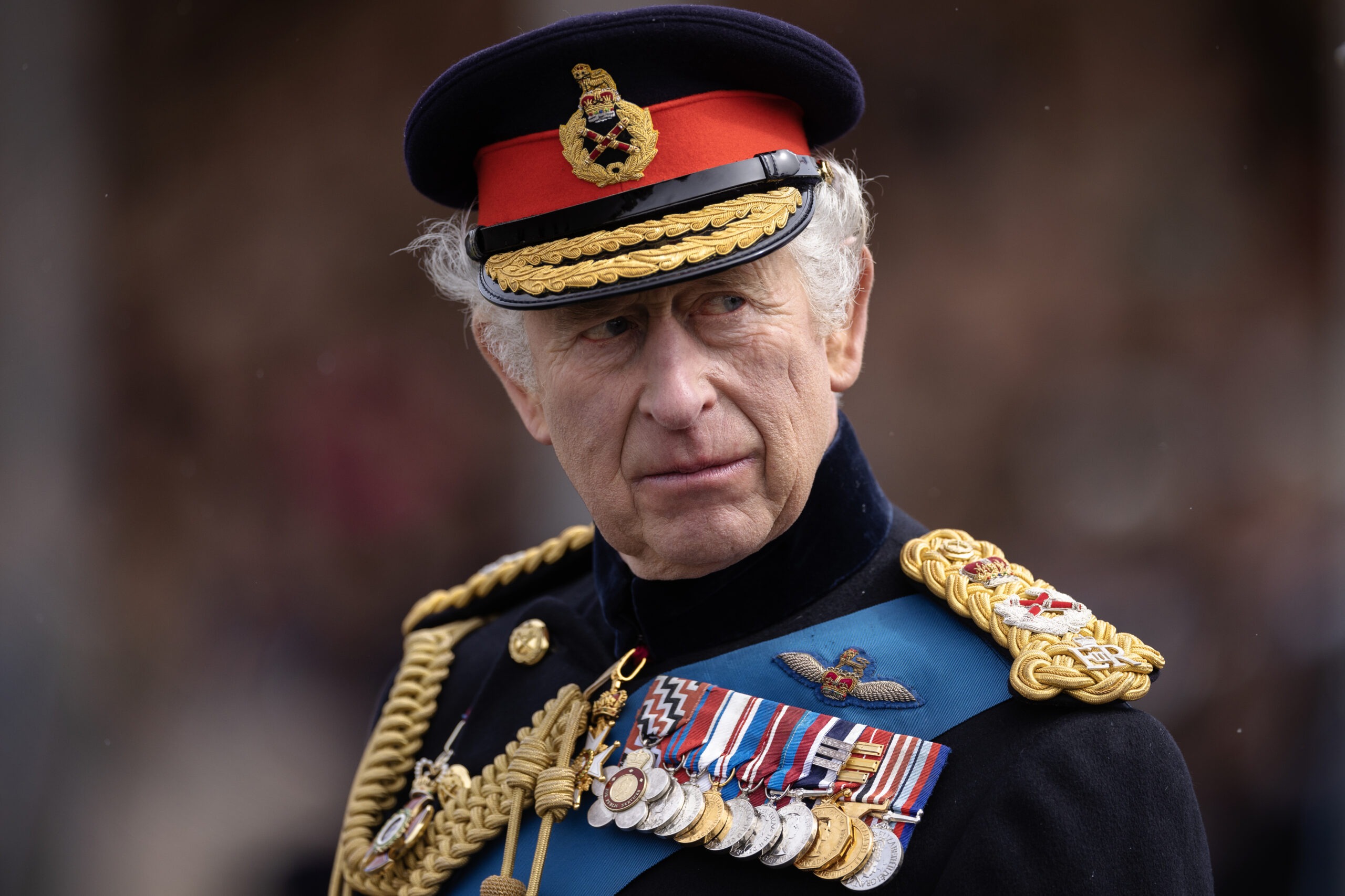 King Charles III inspects the 200th Sovereign's parade at Royal Military Academy Sandhurst on April 14, 2023 in Camberley, England Source: Getty Images